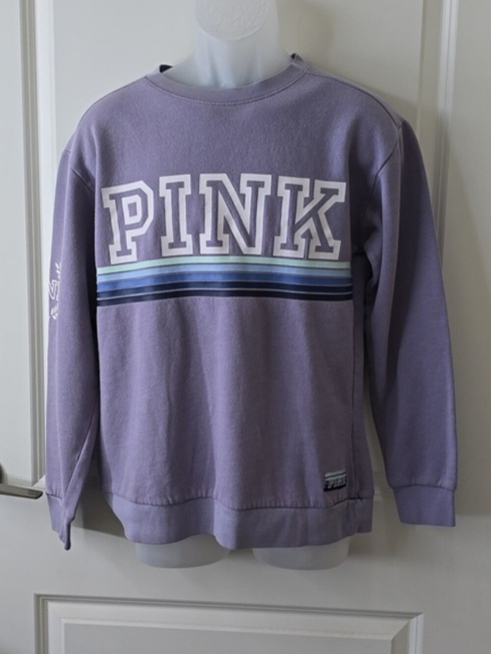 PINK Victoria's Secret Lavender Crewneck with Striped Logo Size S/P